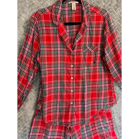 Victoria's Secret 2 pc Holiday Pj's Size S Festive Red, Green and Gold Plaid - Picture 2 of 8